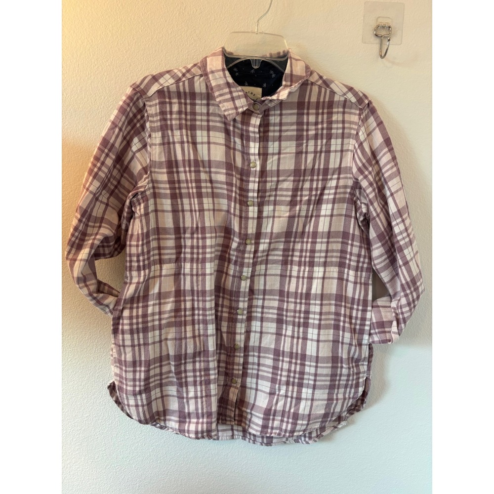 Jachs Girlfriend Purple Plaid Button Down Shirt Long Sleeve Rayon Blend Top